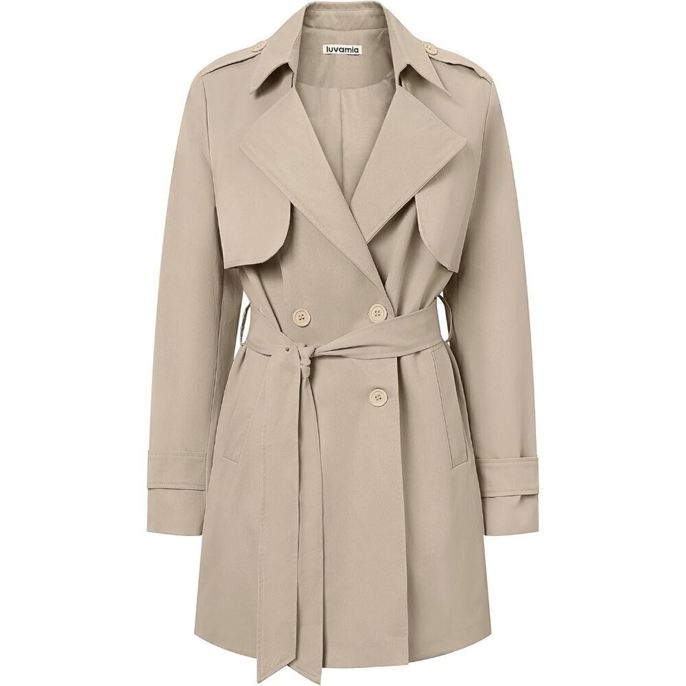 Trench Coat Women Mid Length Classic Double Breasted Lapel Business Casual Fall